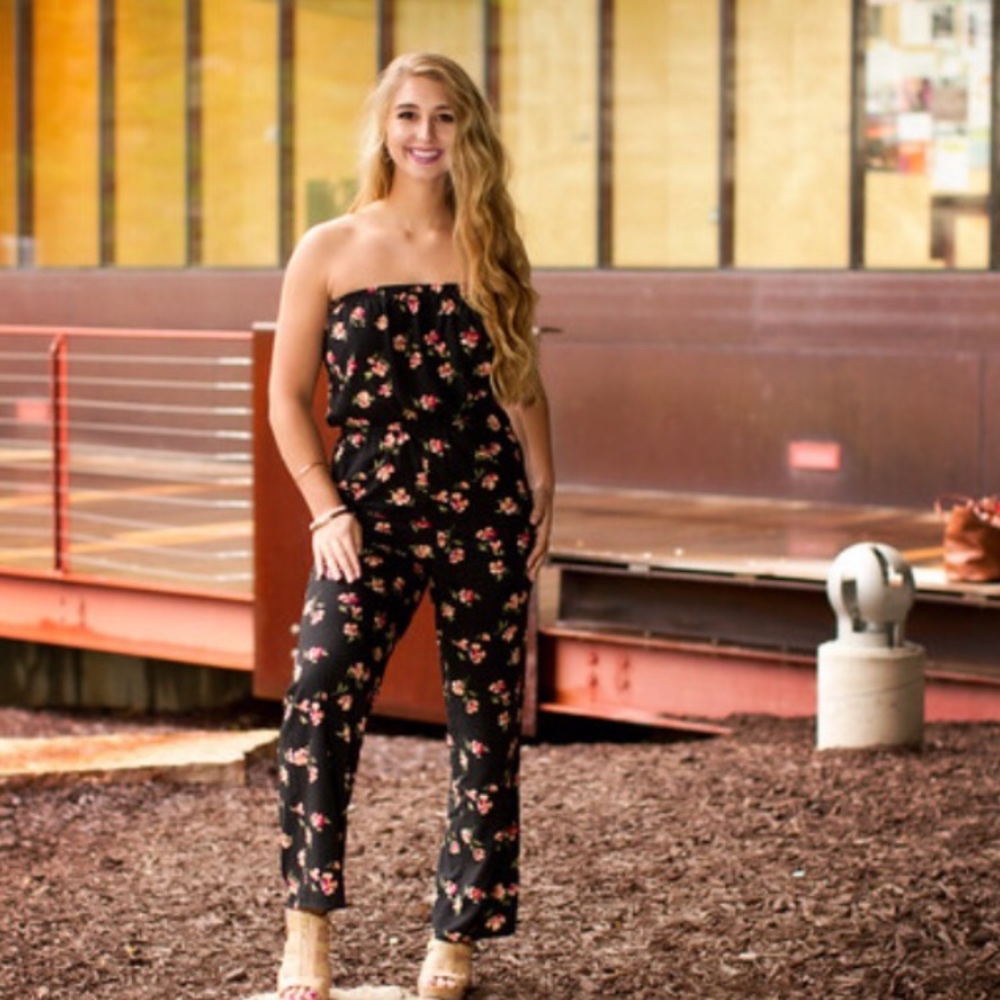 Floral strapless jumpsuit